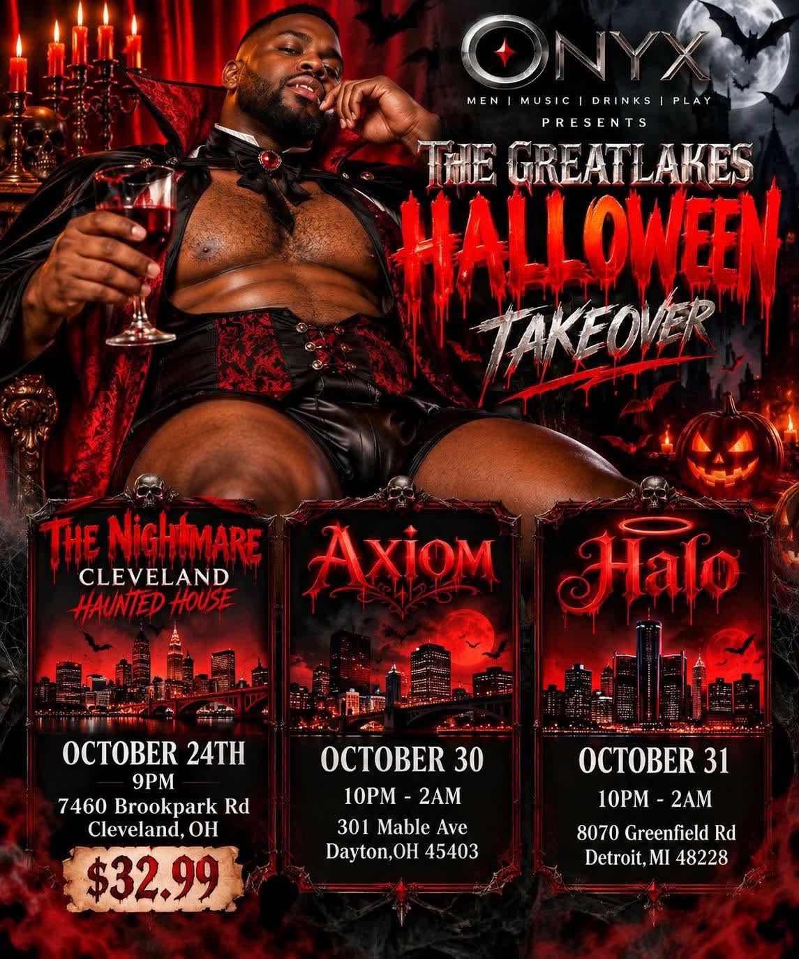 ONYX Great Lakes Halloween Takeover flyer — Halo in Detroit on October 31, 10 PM to 2 AM at 8070 Greenfield Rd